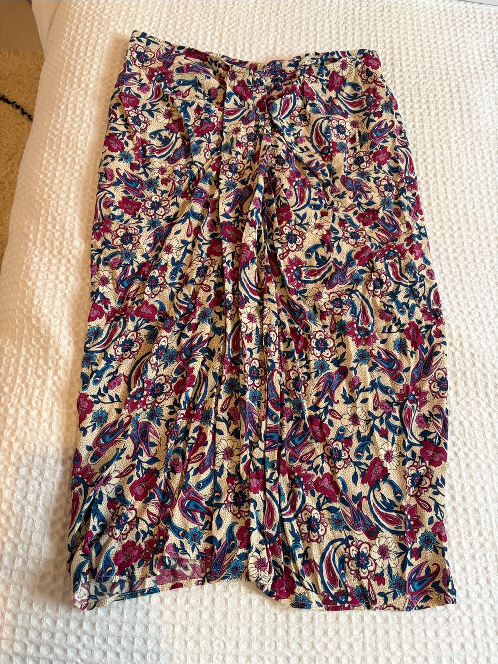 Mango Cream Midi Skirt with Berry & Teal Paisley Print